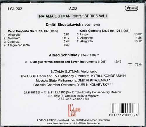 Natalia Gutman - Shostakovich: Cello Concertos / Schnittke: Dialogue for Cello and 7 Instruments (2000) CD-Rip