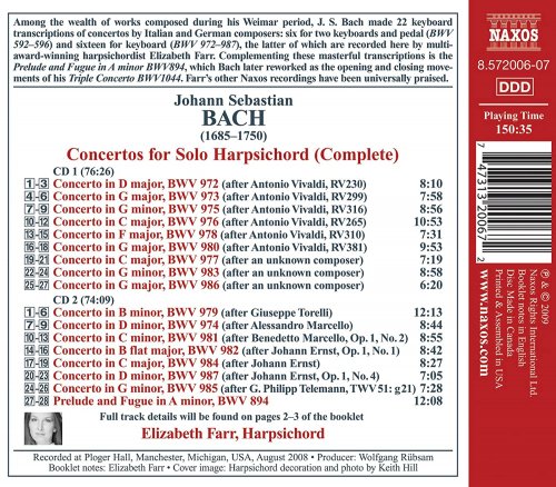 Elizabeth Farr - Bach: Concertos for Solo Harpsichord (Complete) (2009)