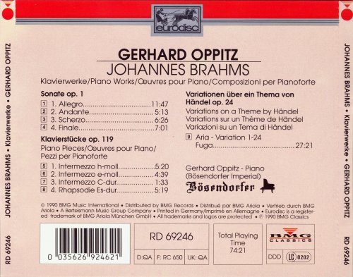 Gerhard Oppitz - Brahms: The Complete Works for Piano Vol. I: Piano Sonata Op. 1, Klavierstucke Op. 119, Variations on a Theme by Handel Op. 24 (1990)