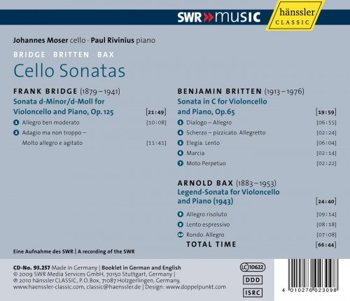 Johannes Moser & Paul Rivinius - Bridge, Britten & Bax: Cello Sonatas (2010)