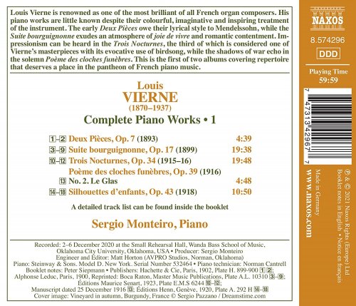 Sergio Monteiro - Vierne: Complete Piano Works, Vol. 1 (2021) [Hi-Res]