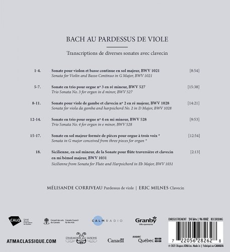 Mélisande Corriveau, Eric Milnes - Bach au pardessus de viole (2021) [Hi-Res]