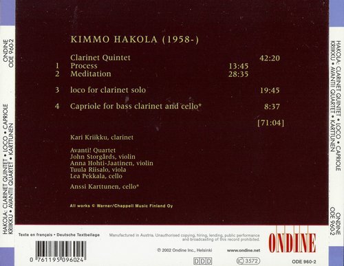 Avanti! Quartet, Kari Kriikku - Kimmo Hakola: Clarinet Quintet, loco, Capriole (2002) CD-Rip