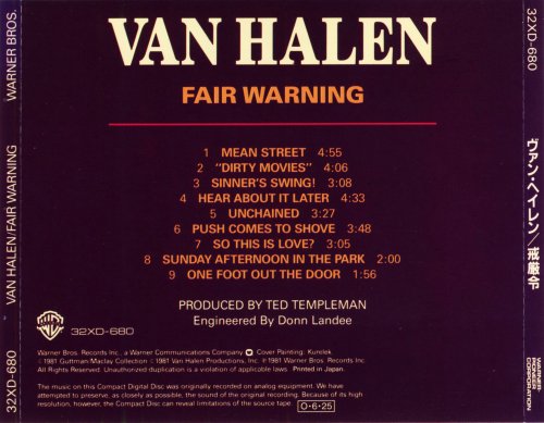 Van Halen - Fair Warning (Japan 1987)