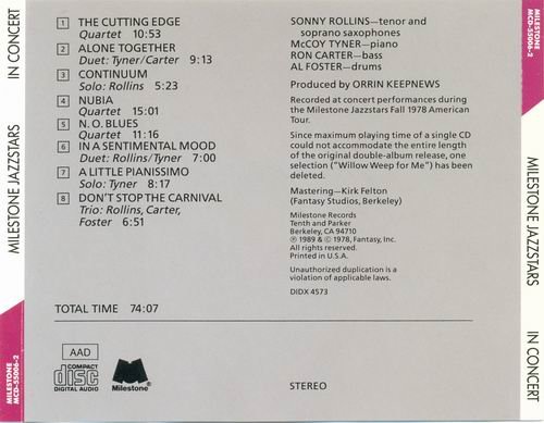 Sonny Rollins, McCoy Tyner, Ron Carter - Milestone Jazz Stars In Concert (1989) CD Rip