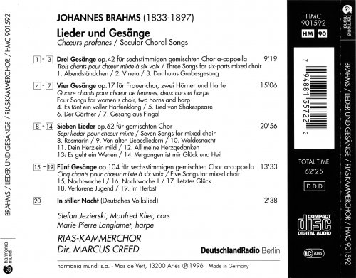 RIAS Kammerchor, Marcus Creed - Brahms: Lieder Und Gesänge (1996)