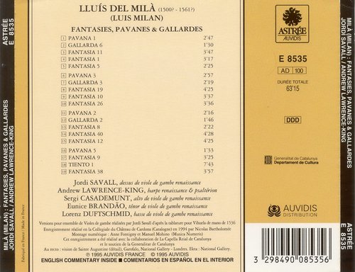 Jordi Savall, Andrew Lawrence-King - Lluis del Mila: Fantasies, Pavanes & Gallardes (1995) CD-Rip