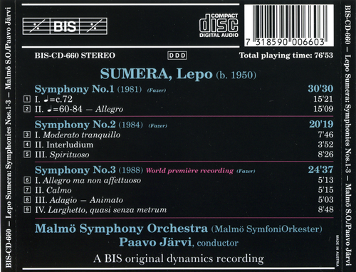 Malmo Symphony Orchestra, Paavo Jarvi - Lepo Sumera: Symphonies Nos. 1-3 (2006) CD-Rip