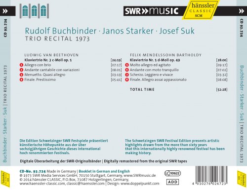 Josef Suk, Janos Starker, Rudolf Buchbinder - Trio Recital 1973 (2014)