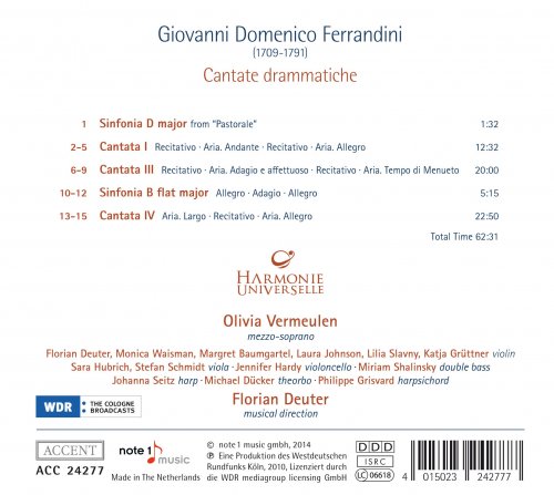 Olivia Vermeulen, Harmonie Universelle, Florian Deuter - Giovanni Domenico Ferrandini: Cantate drammatiche (2014)