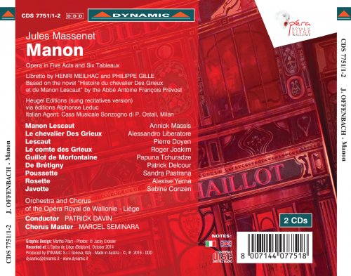 Patrick Davin, Orchestre de l'Opéra Royal de Wallonie-Liège, Pierre Doyen, Alessandro Liberatore - Massenet: Manon (2016) [Hi-Res]