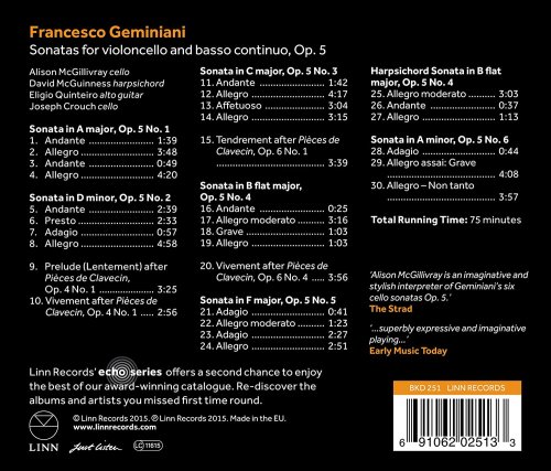 Alison McGillivray, David McGuinness, Eligio Quinteiro, Joseph Crouch - Geminiani: Sonatas for Violoncello & Basso Continuo (2005) [Hi-Res]