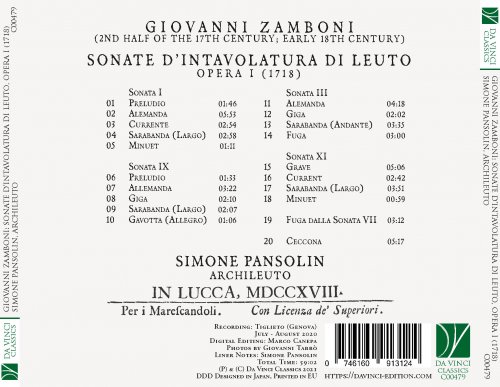 Simone Pansolin - Zamboni: sonate d'intavolutara di leuto di gio zamboni romano (Opera prima) (2021)