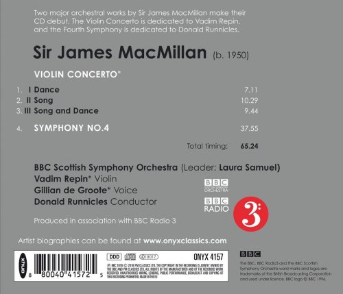 BBC Scottish Symphony Orchestra, Vadim Repin, Donald Runnicles - James Macmillan: Violin Concerto & Symphony No. 4 (2016) [Hi-Res]