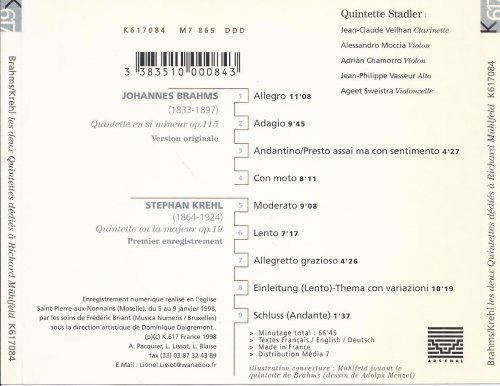 Quintette Stadler - Brahms: Quintette en si mineur, Op. 115; Krehl: Quintette en la majeur, Op. 19 (1998)