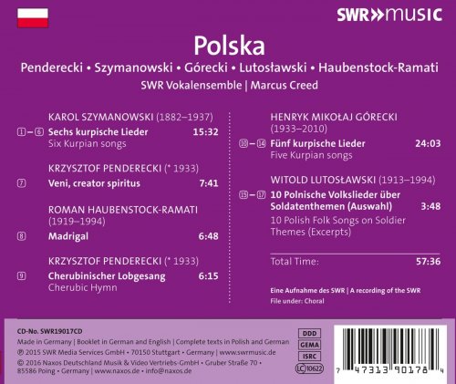 SWR Vokalensemble, Marcus Creed - Penderecki, Szymanowski, Górecki, Lutosławski, Haubenstock-Ramati: Polska (2016)