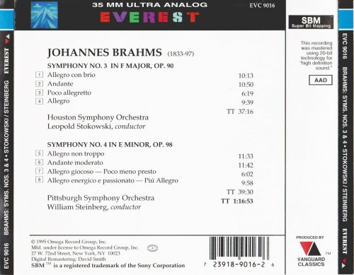 Leopold Stokowski, William Steinberg - Brahms: Symphonies Nos. 3 & 4 (1995)