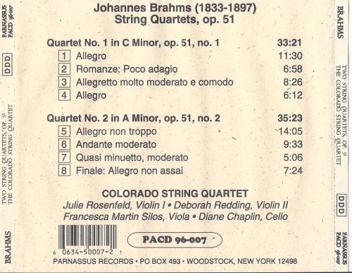 Colorado String Quartet - Brahms: String Quartets Nos. 1 & 2, Op. 51 (1997)