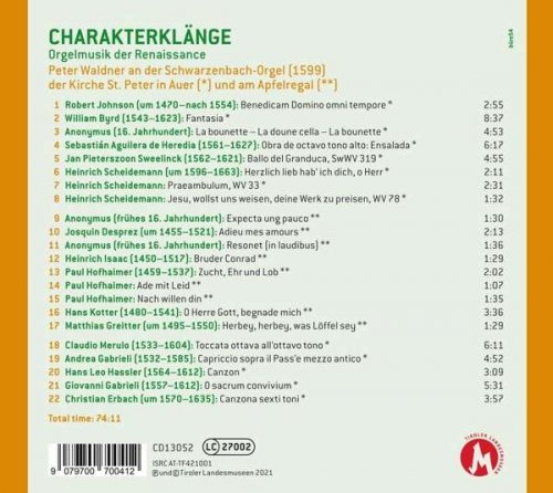 Peter Waldner - Charakterklänge: Organ Music of the Renaissance (2021)