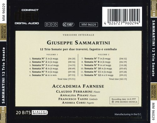 Accademia Farnese - Sammartini: 12 Trio Sonate per due flauti traversi, fagotto e cembalo (1998)