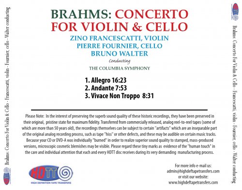 Zino Francescatti, Pierre Fournier, Bruno Walter - Brahms: Concerto for Violin & Cello (1960) [2015] DSD128