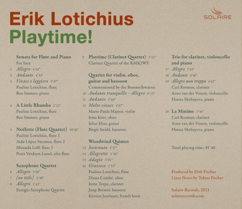 Pauline Lotichius, Euregio Saxophone Quartet, Maria-Paula Majoor, Carl Rosman - Erik Lotichius: Playtime! (Chamberworks for Wind Instruments) (2021) [Hi-Res]