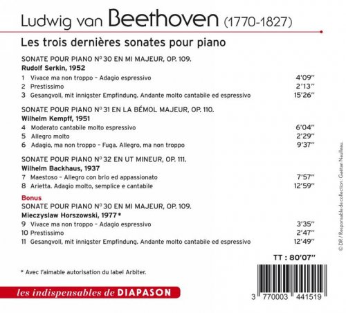 Rudolf Serkin, Wilhelm Kempff, Wilhelm Backhaus - Beethoven: Les trois dernières sonates pour piano (2013)
