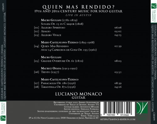 Luciano Monaco - Quien Mas Rendido? (19th and 20th Century Music for Solo Guitar - Live in Austin) (2021) [Hi-Res]