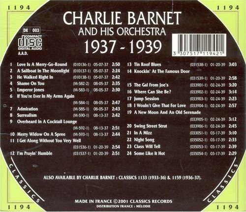 Charlie Barnet And His Orchestra - The Chronological Classics: 1937-1939 (2001)