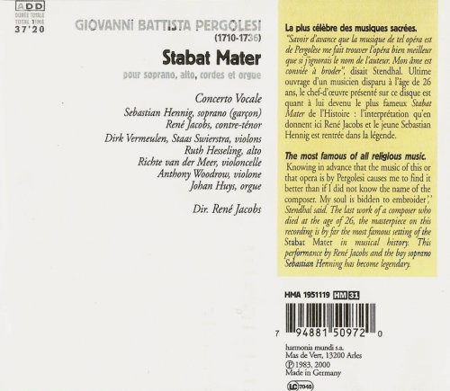 Sebastian Hennig, Concerto Vocale, René Jacobs - Pergolesi: Stabat Mater (2000) CD-Rip