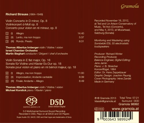 Thomas Albertus Irnberger, Michael Korstick, Israel Chamber Orchestra, Martin Sieghart - Strauss: Violin Concerto & Sonata (2014)
