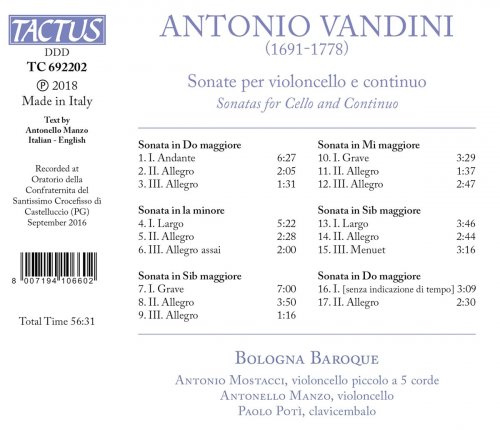 Antonio Mostacci - Vandini: Cello Sonatas Nos. 1-6 (2018)