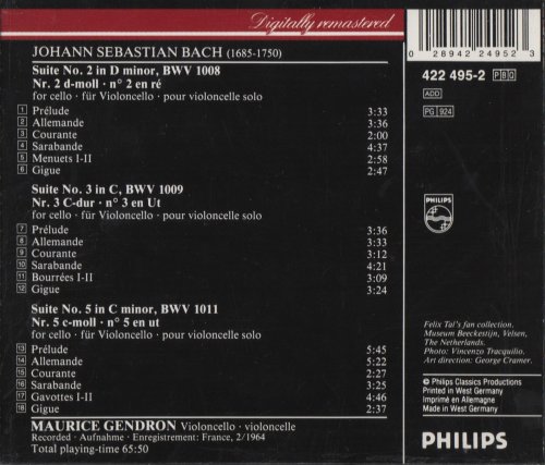 Maurice Gendron - J.S. Bach: Cello Suites Nos. 2, 3 & 5 (1989) CD-Rip