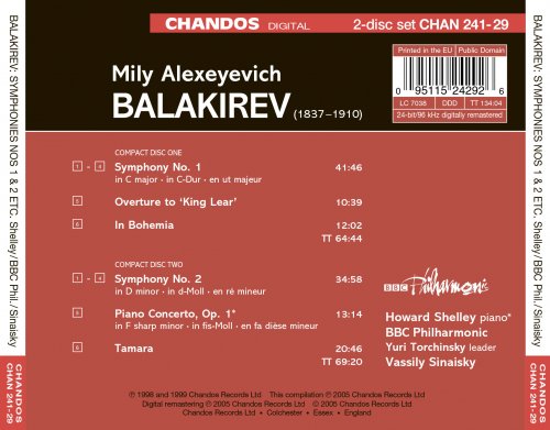 Vassily Sinaisky, BBC Philharmonic Orchestra, Howard Shelley - Balakirev: Symphonies Nos. 1 & 2, Piano Concerto, Overture to "King Lear", In Bohemia & Tamara (2005) [Hi-Res]