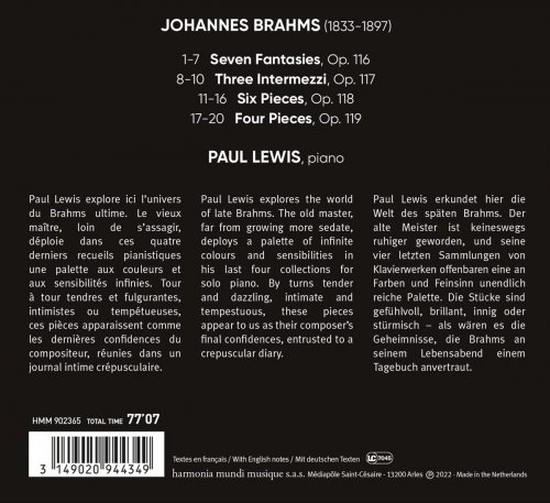 Paul Lewis - Brahms: Late Piano Works, Opp. 116-119 (2022) [Hi-Res]