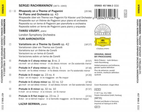 Lazar Berman, Tamas Vasary, London Symphony Orchestra, Yuri Ahronovitch - Rachmaninov: Rhapsody on a Theme of Paganini, Variations on a Theme by Corelli, 6 Preludes (1998)