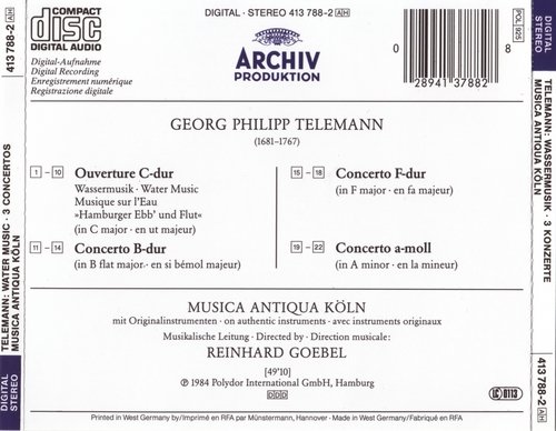 Musica Antiqua Köln, Reinhard Goebel - Telemann: Water Music, 3 Concertos (1984) CD-Rip