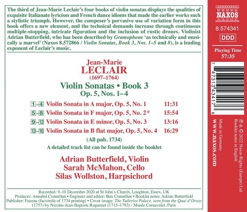 Adrian Butterfield, Sarah McMahon, Silas Wollston - Leclair: Violin Sonatas, Op. 5 Nos. 1-4 (2022)