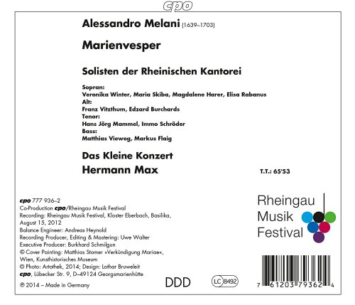 Rheinische Kantorei, Das Kleine Konzert, Hermann Max - Melani: Marienvesper (2014)