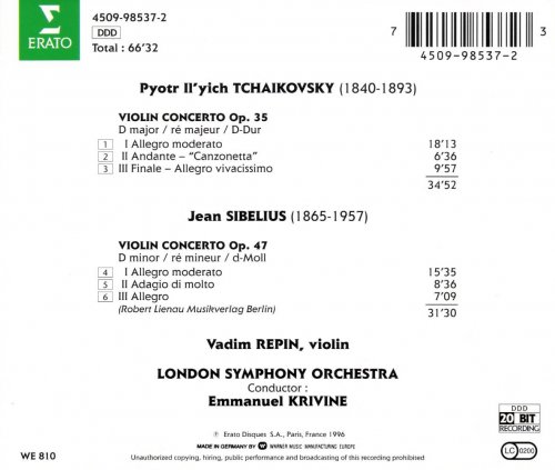 Vadim Repin, London Symphony - Tchaikovsky:  Violin Concerto in D major, Op. 35; Sibelius - Violin Concerto in D minor, Op. 47 (1994)