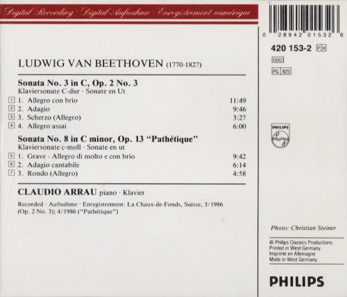 Claudio Arrau - Beethoven: Piano Sonatas Nos. 3 & 8 "Pathetique" (1986) CD-Rip