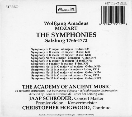 The Academy of Ancient Music, Christopher Hogwood - Mozart: The Symphonies, Vol. 2 - Salzburg 1766-1772 (1986) CD-Rip