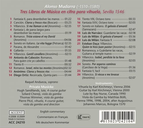 Raquel Andueza, Private Musicke, Pierre Pitzl - Mudarra, A.: 3 Libros De Musica (2009)