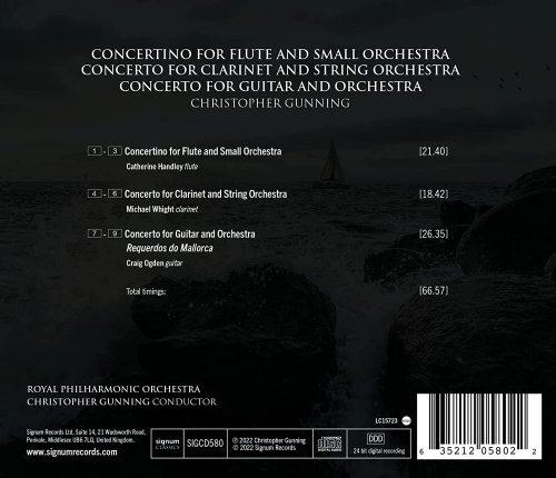 Royal Philharmonic Orchestra - Christopher Gunning: Concertino for Flute and Small Orchestra; Concerto for Clarinet & String Orchestra;  Concerto for Guitar and Orchestra (2022)