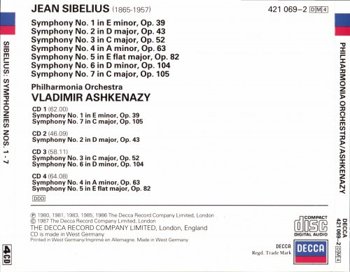 Vladimir Ashkenazy - Sibelius: Symphonies 1-7 (1987) [4CD Box Set]