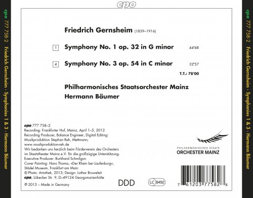 Philharmonisches Staatsorchester Mainz, Hermann Baumer - Gernsheim: Symphonies 1 & 3 (2013)