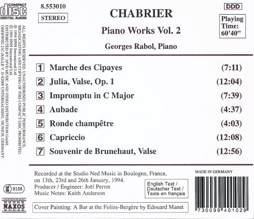 Georges Rabol - Chabrier: Piano Works, Vol. 2 (1994) CD-Rip