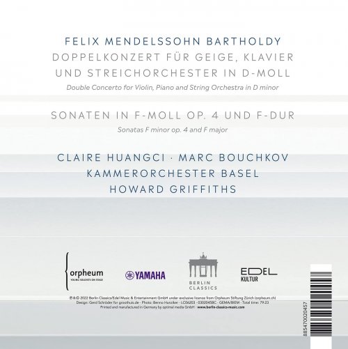 Marc Bouchkov, Claire Huangci, Kammerorchstra Basel & Howard Griffiths - Mendelssohn: Works for Violin and Piano (2022) [Hi-Res]