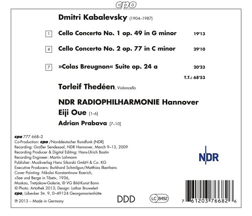 Torleif Thedéen, NDR Radiophilharmonie Hannover, Eiji Oue, Adrian Prabava - Kabalevsky: Cello Concertos 1 & 2 (2013)