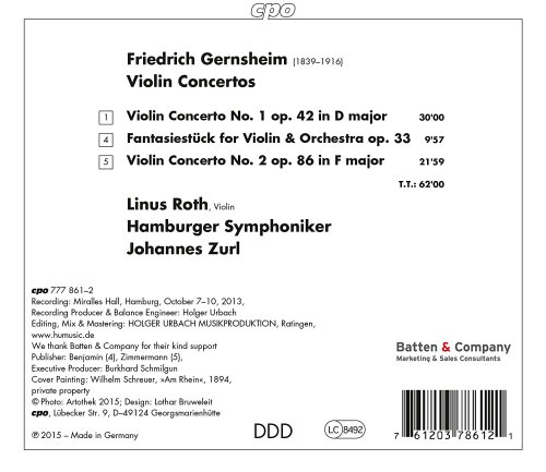 Linus Roth, Hamburger Symphoniker, Johannes Zurl - Gernsheim: Violin Concertos Nos. 1, 2 & Fantasiestück in D Major, Op. 33 (2015)